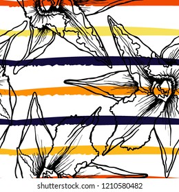 Tropical, stripe, animal motif. Seamless pattern line and crackle textures. Modern summer flower, leaf on abstract shape brush. Contrast vector background. Watercolor blobs and daubs, ink and stains.