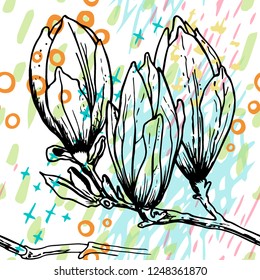 Tropical, stripe, animal motif. Seamless pattern line and crackle textures. Modern summer flower, leaf on abstract shape brush. Contrast vector background. Watercolor blobs and daubs, ink and stains.