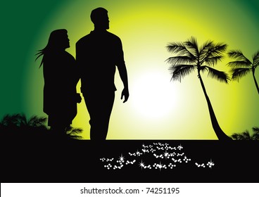 tropical stroll on beach vector