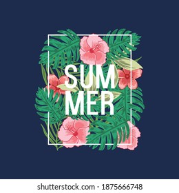 tropical style tee print design as vector