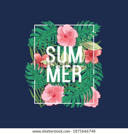 tropical style tee print design as vector