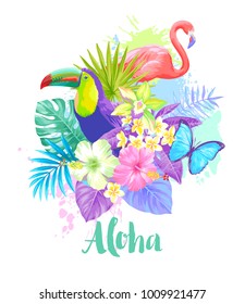 Tropical summer arrangement. Vector illustration.