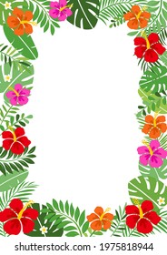 Tropical Summer Background Frame with Hibiscus