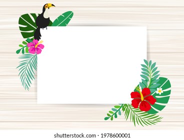 Marco tropical de fondo de verano con Hibiscus