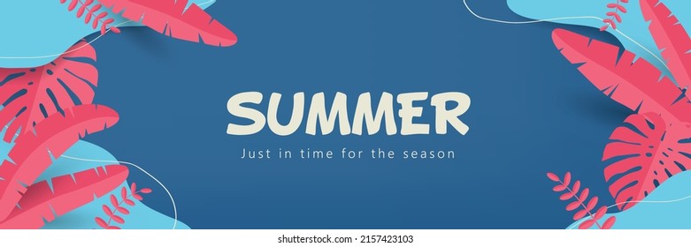 Tropical Summer background layout banner design with Paper Cut art