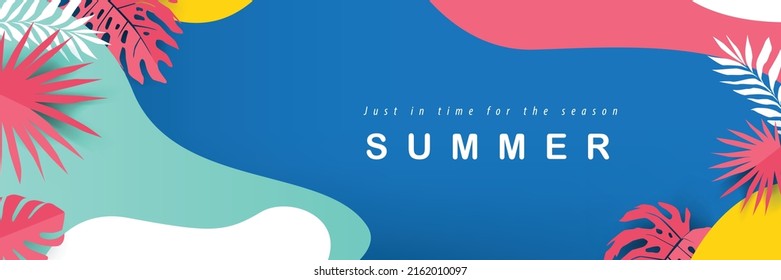 Tropischer Sommer-Hintergrund-Banner-Design mit Papierschnitt-Kunst