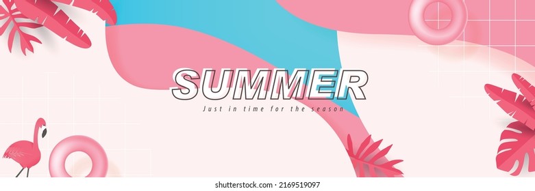 Tropischer Sommer-Hintergrund-Banner-Design mit Papierschnitt-Kunst