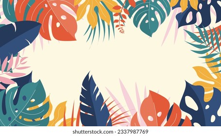 Tropical summer background with leaves vector illustration