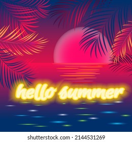 Tropical  summer background with sunset
 and sea.Vector