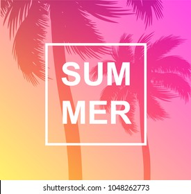 Tropical summer background  Palm tree beach sunset  Vector illustration