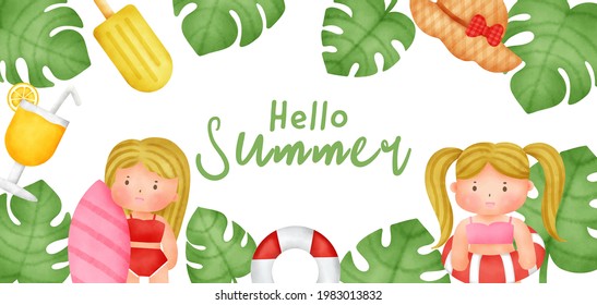 Tropical Summer banner with summer elements