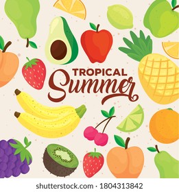 tropical summer banner, with fresh fruits vector illustration design