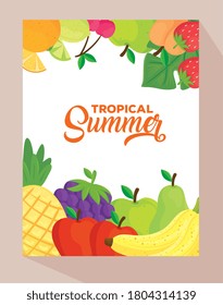 tropical summer banner, with fresh fruits vector illustration design