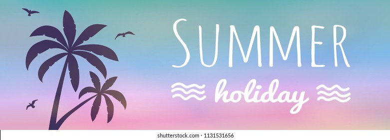 Tropical summer - banner with palm and text. Vector.