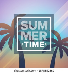 Tropical Summer banner. Summer time letter with coconut tree