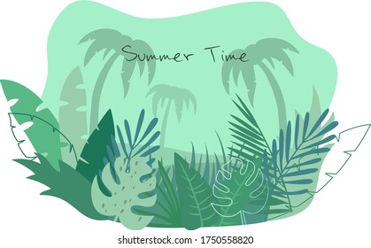 Tropical summer beach background with palms. Vector illustration.