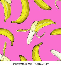 Tropical summer beach banana shirt vector seamless repeat pattern.