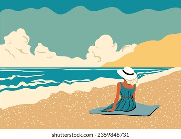 tropical summer beach flat illustration landscape