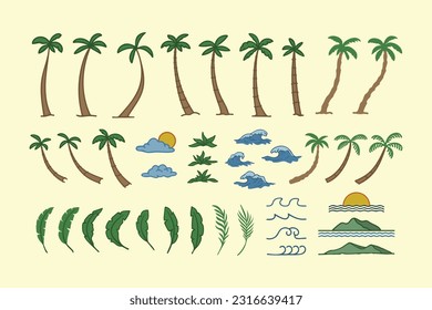 Elementos de ilustración de la playa de verano tropical