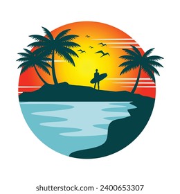Tropical summer beach logo vector illustration