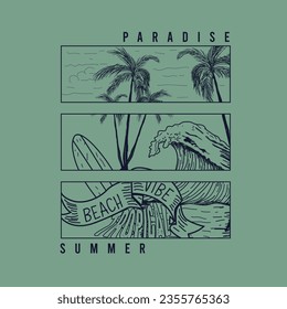 Tropical Summer beach palm tree surf  t shirt print graphic