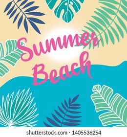 Tropical summer beach poster with white background