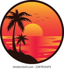 tropical summer beach sunset logo vector illustration