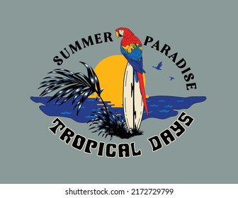 tropical summer beach typography design vector for print