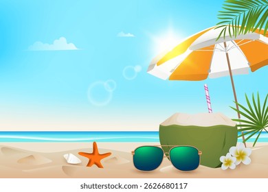 Tropical summer beach vacation background. Tropical paradise with a beautiful beach