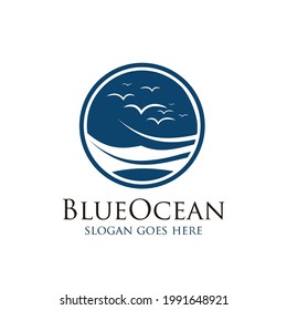 Tropical Summer Blue Ocean Logo Design.