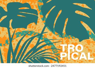 Tropical summer bright cover design, poster or banner with monstera leaves.