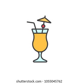 Tropical summer cocktail flat line colored icon.