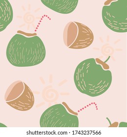 Tropical Summer Coconut Seamless Pattern