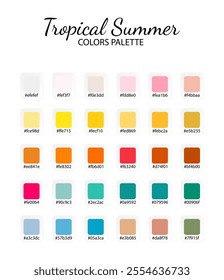 Tropical Summer colors palette. Color swatch. Catalog samples, trendy multicolored pallet. Vector illustration