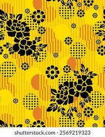 tropical summer concept floral seamless pattern. surface design with geometry abstract flowers for fabric, background, print, wrapping paper.