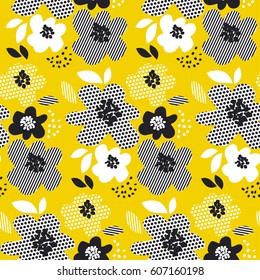 tropical summer concept floral seamless pattern. surface design with geometry abstract flowers for fabric, background, print, wrapping paper.
