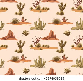 Tropical summer Desert pattern vector, mixed for cactus mountain and more dessert elements, Arizona vector artwork, Seamless pattern vector