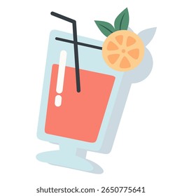 Uma bebida tropical de verão em um copo com palha e enfeite cítrico. Ideal para férias, menu de verão e projetos de bar de praia.