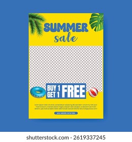 Tropical Summer Editable print flyer or poster, summer vacation,  holiday, summer pool party a4 size vertical flyer or poster design with summer tropical vector background