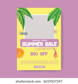 Tropical Summer Editable print flyer or poster, summer vacation,  holiday, summer pool party a4 size vertical flyer or poster design with summer tropical vector background