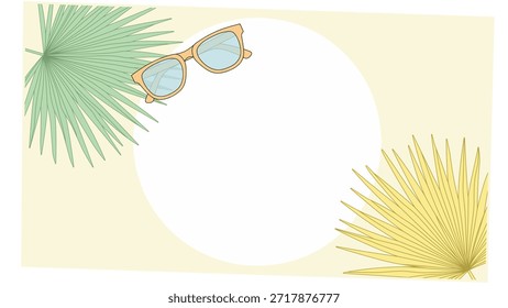 Verano tropical plana Lay con hoja de palma y gafas de sol ilustración