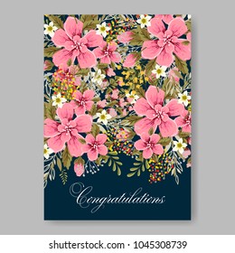 Tropical summer floral hibiscus wedding invitation background template