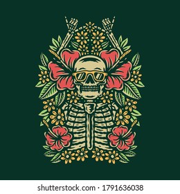 Tropical Summer Floral with skull Vector illustration