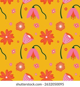 Projeto de padrão sem emenda de flor de verão tropical com diferentes tipos de ilustração de vetor floral florescente de primavera exótica para embalagem de decoração de papel