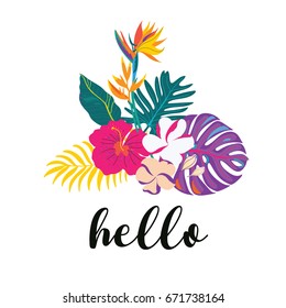 Tropical summer flower with text template