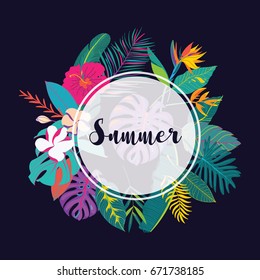 Tropical summer flower with text template
