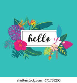 Tropical summer flower with text template