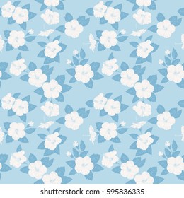 Tropical summer flowers bright background. Seamless pattern of hibiscus flowers. Vector illustration.
