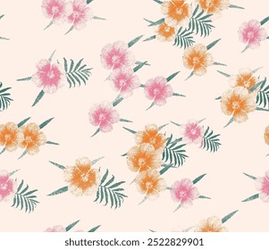 Tropical Summer flowers seamless pattern background. color abstract tropical leaf seamless pattern. Summer tropical Modern flower print. Seamless pattern. Hand drawn style