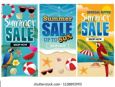 tropical summer flyer design in set